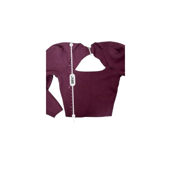 Free People Women Medium Burgundy Long-Sleeve Cutout Ribbed Knit Sweater NWT - Picture 3 of 7